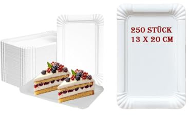 Lauroo 250 Stück Pappteller eckig Weiß 13 x 20 cm – 100 % Papier, Grillpartys, Umweltfreundlich Partygeschirr 250 Stück