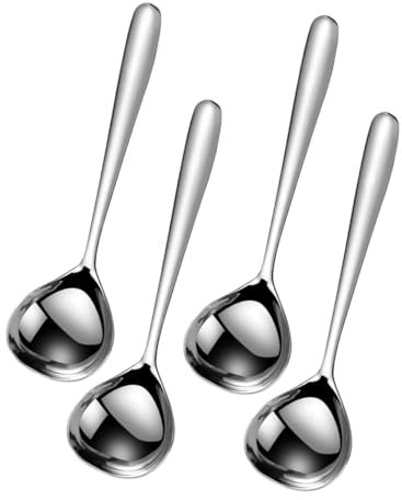CLISPEED 4Pièces à Soupe Acier Inoxydable de Cuillères de Service pour Soupe Ragoût et Sauces Conception à Grosse Tête pour Nettoyage Facile