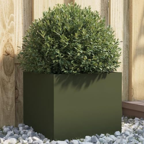 HaoChrymec Cache-Pot Vert Olive with Acier Durable, Design Élégant, Jardinières Extérieur, Bac à Fleurs Extérieur, Jardinière Balcon, Balconnière Extérieure, Vert Olive, 32 x 30 x 29 cm