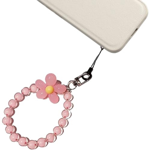 XYTAHDM Longe de Téléphone Portable, Anti-Perte de Téléphone Portable Pendentif Chaîne avec Fleur, Charme De Téléphone, Décoration de Téléphone Portable Dragonne Bracelet Porte-Clés Longe (Rose)
