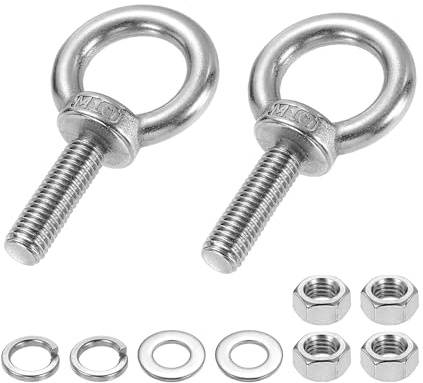 PATIKIL M10 X 35mm Ringschraube 2Stk 304 Edelstahl Gewinde Tragring Set Schulter Ringschraube Mit Kontermuttern Unterlegscheiben Für Hängematten Artikel Silber