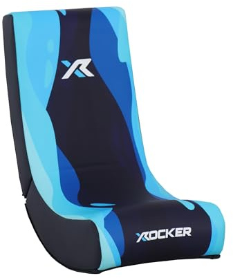 X-Rocker Lava Floor Rocker, Folding Console Gaming Chair - Ergonomic Support, Space-Saving Design, Rocking Base, Wipe-Clean Faux Leather for Kids - Blue