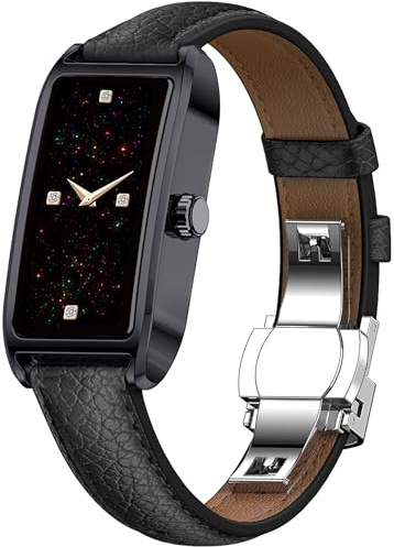 Smartwatch Damen Elegant Dünn Fitnesstracker Eckig Damenuhr 1.13 AMOLED Fitnessuhr Frauen Herzfrequenzmesser Schrittzähler Schlafanalyse Menstruationszyklus Pulsuhr Gold IP68 Wasserdicht Sportuhr
