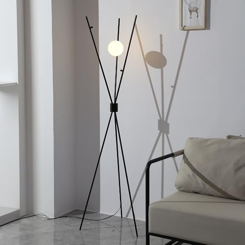 Warmiehomy Nordic Floor Lamp for Living Room, Metal Tripod Standing Lamp, Single Heads Corner Floor Lamp with White Lampshade & Foot Switch, Corner Tall Floor Light, Decor Lighting for Home Office