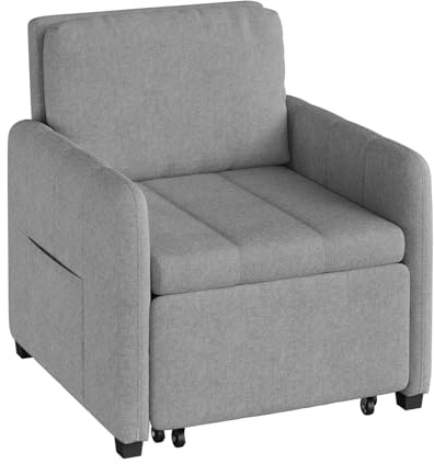 WOLTU 3-in-1 Divano Letto, Poltrona Letto Trasformabile con Reclinazione a 5 Posizioni, Divano Singolo Pieghevole per Piccoli Spazi, Chaise Lounge, Tessuto in Spugna Traspirante, Grigio Chiaro