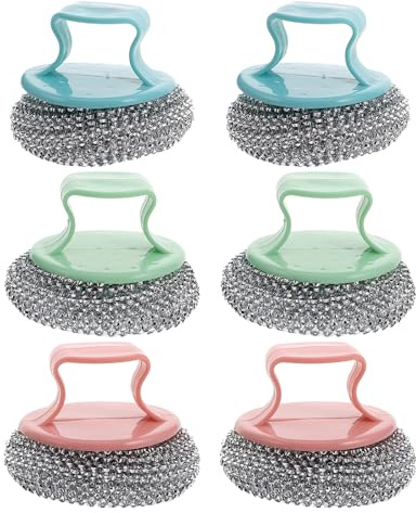 Yardenfun Juego de 6 Estropajos de Acero Inoxidable para Cocina Mango Desmontable Resistente para Ollas y Fregaderos Limpiador Metálico Multiusos para Utensilios Adecuado para Limpieza
