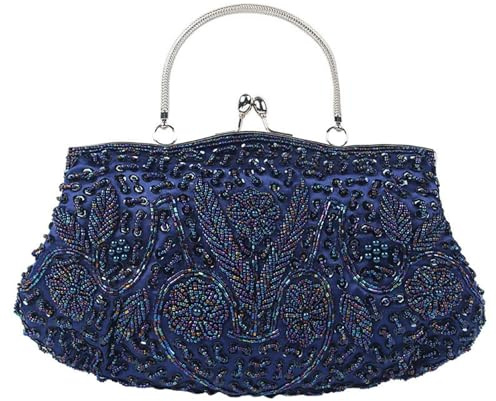 Mössa och halsduk damer kashmir bankettväska, retro pärlbroderi, kvällsväska, Cheongsam, damhandväska, kändis-klädväska, bröllopsväska kanin mössa med rörliga öron, blå, one size