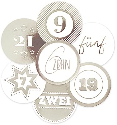 Frau WunderVoll® 24 Adventskalenderzahlen XL Aufkleber Silber, Durchmesser 6 cm/Sticker, Weihnachten, Adventskalender, DIY Kalender, Kindergeburtstag, Aufkleber Kinder,Junge, Mädchen