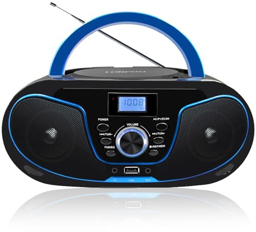 LONPOO Portable CD Boombox, CD Player with Clear Stereo Sound, Bluetooth 5.3, FM Radio, USB/AUX/3.5mm Earphone Jack, AC/Battery Powered for Home Outdoor Kids Elders (LP-D02)