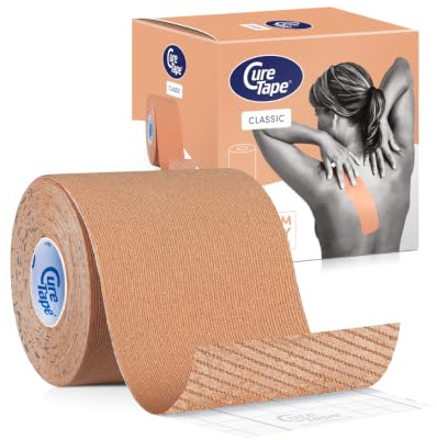 CureTape® Kinesiologie Tape - Extra breite Rollen (7.5cm x 5m) | Latexfrei & Wasserfeste Kinesiotape | Medizinische Kinesiotapes für Profis | Für schmerzlinderung & Understützung der Muskeln | Beige