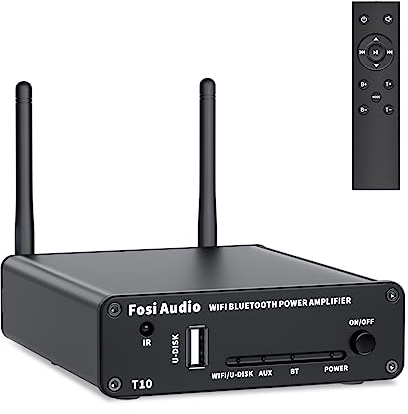 Fosi Audio T10 2.1CH WiFi(Support Airplay 1 and Spotify) TPA3116 Bluetooth 5.0 Stereo Receiver Amplifier 24bit 192 kHz 2.4G Wi-Fi Routing Module Wireless Multiroom/Multi-Zone Power Amp 100Wx2