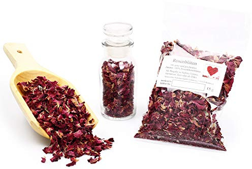 Rosenblätter rot | ganz & geschnitten | Lebensmittel Premium-Qualität | Deko Kuchen essbar | Backzutaten | Backgewürze | glutenfrei | 15g