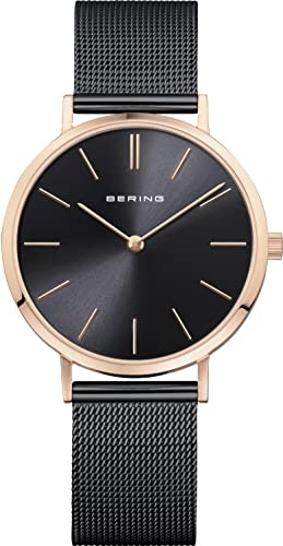 Bering Damen Quarz Uhr | Armbanduhr 34 mm Edelstahlgehäuse und Zifferblatt | Milanaisearmband | Saphierglas | 3 ATM | 14134