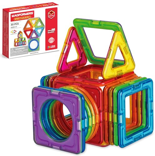 MAGFORMERS Basic Plus 30-teiliges Spielzeug-Set, Regenbogenfarben, pädagogische magnetische geometrische Formen, Fliesen, Bausteine, STEM-Spielzeug-Set, ab 3 Jahren