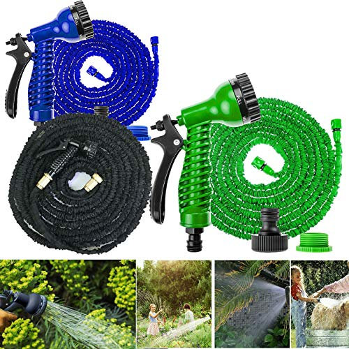 Lucn 75FT Expandable Flexible Garden Magic Water Hose Pipe Spray Gun Heavy Duty 1/2 & 3/4 Faucet Hose with 7 Pattern Spray Nozzle for Car Pet Washing, Garden Watering - Green