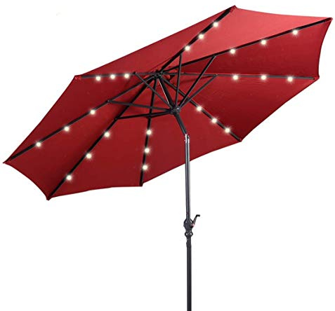 RELAX4LIFE Sonnenschirm Ø3M, Gartenschirm mit LED, Marktschirm Sechseck, Terrassenschirm mit Kurbelmechanismus, Kurbelschirm UV-beständig und Wasserabweisend, Ampelschirm Metallstruktur (Rot)