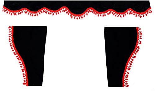 Cortinas pour camion adaptées à toutes les marques et modèles de camions avec protection solaire en peluche noire avec franges rouges