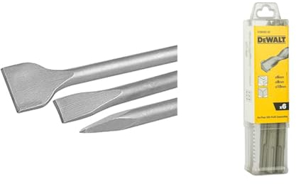 DEWALT Jeu de 3 Burins SDS-PLUS - 2 Burins Plats et 1 Burins Pointu 25 cm & Jeu de 6 Forets SDS-PLUS - DT60302-QZ - Forets Ø6mm x2, Ø8mm x2; Ø10mm x2 - Perçage Béton - Forets SDS-PLUS