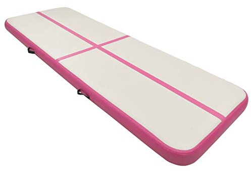 Tidyard Aufblasbare Gymnastikmatte Yogamatte Übungsmatte mit Pumpe für Gymnastik, Yoga, Taekwondo Training, Grau und Rosa 400 x 100 x 20 cm