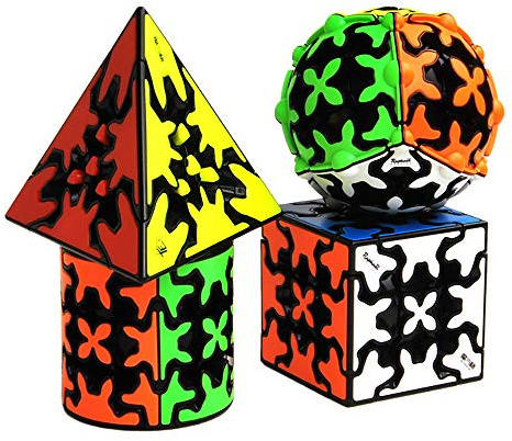 Yealvin Gear Cube Set 4 Pack - Geschwindigkeits-Würfel-Bündel Mit Gear Ball, 3x3 Cube, Pyraminx Und Zylinder - Brain Teaser Zauberwürfel Set