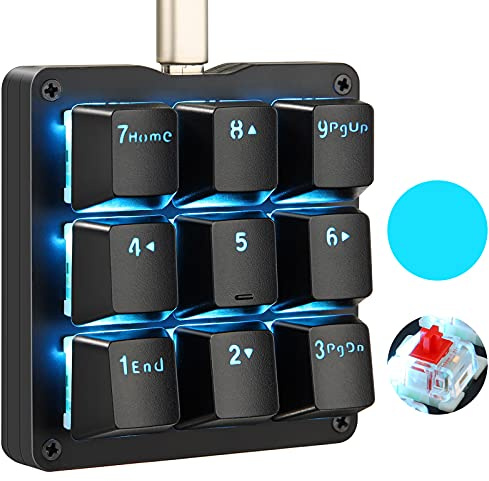 Koolertron Einhand Mini Tastatur mit 9 Voll Programmierbaren Tasten | Mechanische Gaming Tastatur mit RGB-Beleuchtung, Gaming Tastatur für Windows Mac Schreibkraft PC Gamer Spiele Büro Medien