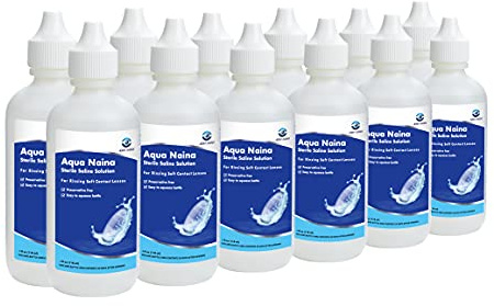 Oculus Curae Aqua Naina Saline Solution – Preservative-Free Sterile Rinse for Soft, Hard & Gas Permeable Contact Lenses – Unisol 4 Alternative – Travel-Friendly –12 x 4 fl Oz Bottles