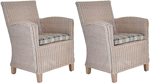 Krines Home 2er Set Loungesessel Carlo Rattan Lounge Sessel Wintergarten Wohnzimmersessel Rattansessel (2X Sessel Vintage Weiss)
