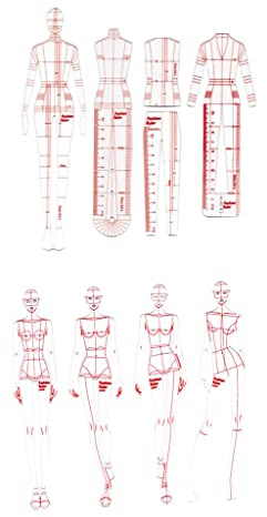 Oshhni 8 Stücke Mode Zeichnung Vorlage Machthaber Set, Frau schneidern Humanoiden Muster Design, Kleidung Messung Französische Kurven Lineale A4 Muster Papier Ent