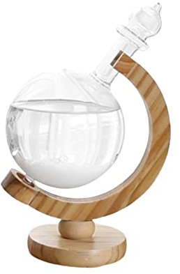 Stazione meteorologica Storm Glass - Bottiglia di vetro Storm a forma di globo con base in legno | Predittore del tempo per le previsioni del tempo naturali regalo di decorazione per l'ufficio a casa