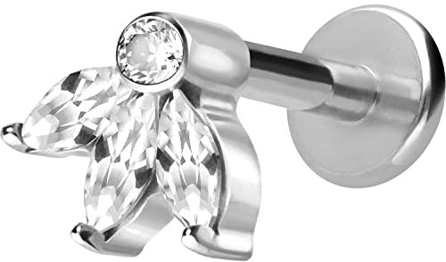 PIERCINGLINE Titan Labret mit Gewinde LOTUSBLÜTE Piercing Lippe Nase Ohr Helix Silberfarben 1,2 x 8 mm