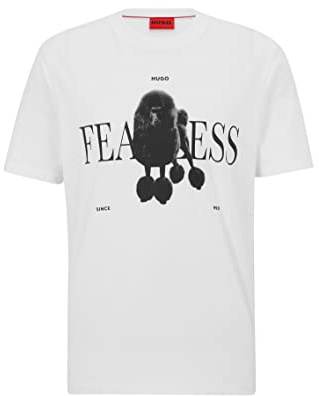 HUGO Herren Dogotino T-Shirt aus Baumwoll-Jersey mit Hunde-Print und Slogan Weiß XS