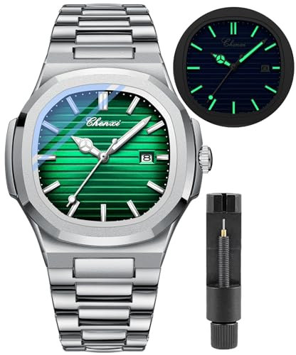 Gosasa Reloj de pulsera masculino de acero inoxidable de lujo de cuarzo luminoso impermeable con pantalla analógica para hombre, verde ( A Green ), Moda