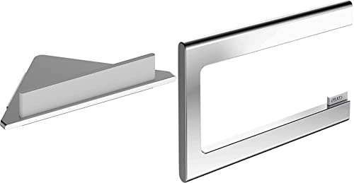 Keuco Eck-Duschablage aus Aluminium, Silber eloxiert, inkl. Glas-Abzieher, weiß, 24,2x24,5x6,3cm & Toilettenpapierhalter aus Metall, Hochglanz-verchromt, offene Form, WC-Rollenhalter