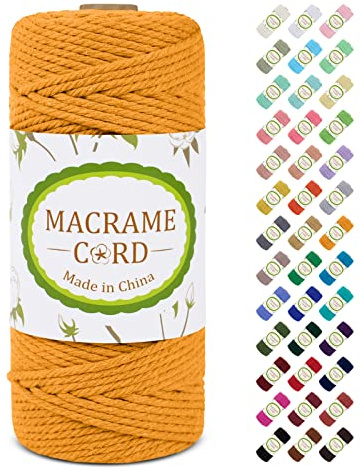 LEREATI Hilo Macrame 3mm x 100m, Cuerda Macrame 3mm Cuerda de Algodon de 4 Hilos, Cordel Suave para Bricolaje Manualidades, Pared, Cortina, Soporte de Plantas, Decoracion Dormitorio (Dorado)