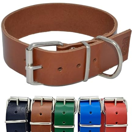 BUB’S - Collar de Cuero para Perro Grande XL - Material Vacuno Suave Resistente (XL 47 a 57cm - Ancho 40mm, Marrón)