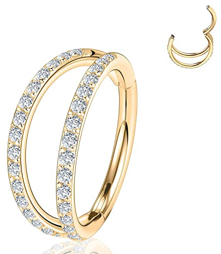 YEBOCIYO Piercing Ring 16G Nasenring Conch Helix Knorpel Septum Piercing Daith Rook Tragus Piercing Schmuck Edelstahl Body Piercing Triple Double Line Silber Gold