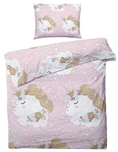 ZDABAOEC Rosa Einhorn Kinderbettwäsche 100x135 Mädchen, Süße Prinzessin Kinder Baby Bettwäsche 2er Set - 100% Microfaser Bettbezug + 1 Kissenbezug 40x60, mit Reißverschluss, Wende Motiv