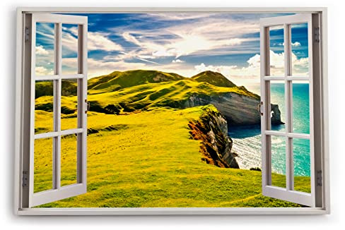 Paul Sinus Bilder Fensterblick 120x80cm Insel in Irland Küste Landschaft Meer Klippen Kunstdruck Wanddeko Wand Wohnzimmer