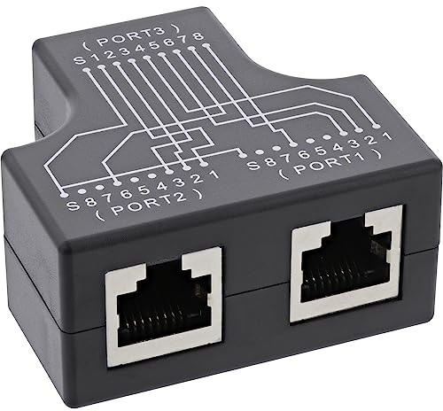 InLine® Adaptateur T Cat.5e STP (Port Doppler), Prise RJ45 vers 2 Prises RJ45 Femelles