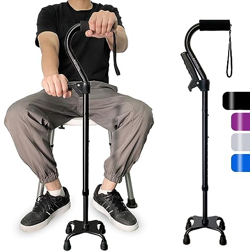 AOHHL Quad Walking Cane Foldable Adjustable Portable Stick Men & Women and Seniors - Lightweight & Sturdy with 4-Pronged Base for Extra Stability Balance,Self Standing Gifts for mom Dad(black1)