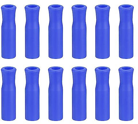 sourcing map 12pcs Silicone Paille Embouts, Métal Paille Couvercles, Doux Réutilisable Pailles Embouts pour 1/3 pouce(8mm) OD Inox Acier Pailles, Bleu