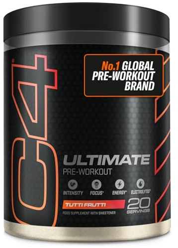 C4 Ultimate Pre Workout Powder Tutti Frutti 20 Servings, 40 if Single Scooped | Zero Sugar Pre Workout with Caffeine 300mg, L Citrulline 7000mg, Beta Alanine 4800mg, Vitamins and Electrolytes