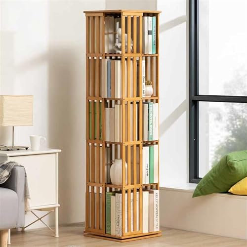 ZWPILY 5 Regal, Bücherregal drehbar, Drehregal, Holzregal, CD/DVD Aufbewahrung, Wohnzimmer, Büro, Multifunktionales 360-Grad-drehbares, Bodenstehendes Eckregal,D,5 Floors