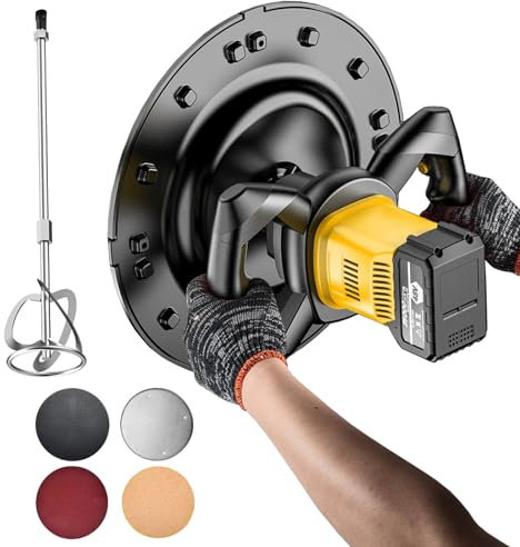 Ponceuse Électrique Multifonction pour Cloisons Sèches, Machine à Plâtrer les Murs avec Batterie de 20000mAh, Malaxeur de Ciment Portable, Prise en Charge du Réglage de la Vitesse à 6 Vitesses
