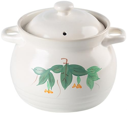 Hgjgwqh Ceramic Casserole Clay Pot with Lid, Earthenware Casserole Pot Heat Resistant Casserole Dish with Lid, Chinese Ceramic Stockpot Stewpot Cookware for Cooking Stew Soup Steam,White,1.8L