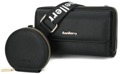 Damen Handy Umhängetasche PU Leder Kleine Handytasche zum Umhängen Schwarz | Mini Crossbody Schultertasche Handytasche mit Kartenschlitz Verstellbar Abnehmbar Schultergurt