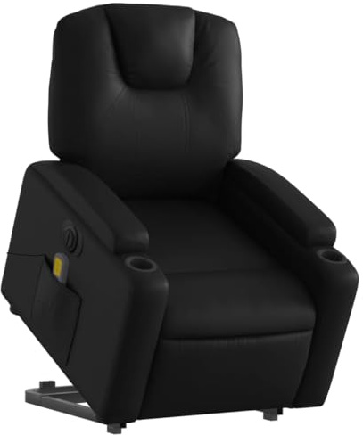 vidaXL Massagesessel, Sessel mit Aufstehhilfe Elektrisch, Relaxsessel mit Liegefunktion Vibrationsfunktion, Fernsehsessel Liegesessel Aufstehsessel, Schwarz Kunstleder