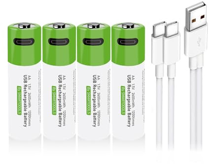 Lankoo USB AA Lithium Ionen Aufladbare Akkus, 1.5V 2600mWh wiederaufladbare batterien AA Akku, 1H Stunden Schnellladung, 1200 Zyklen mit Typ C Ladekabel Überladeschutz, 4er-Pack