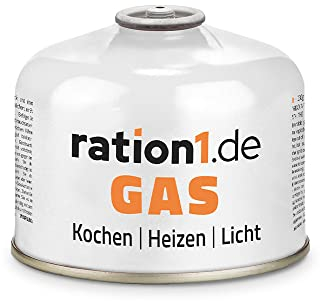 ration1 Gaskartusche 230g mit Schraubverschluss, EN 417 Gewinde Schraubkartusche mit Butan/Propan Gas, Ventilkartusche, Gaskartusche Camping Gas für Gaskocher/Campingkocher im Urlaub oder Notfall