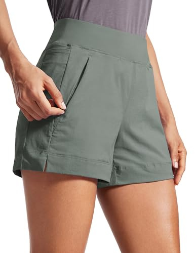 CRZ YOGA Shorts Randonnée Taille Moyenne Fente 10cm | Durable, Léger, Élastique, Randonnée, Plein Air, Poches Zippées, pour Femme